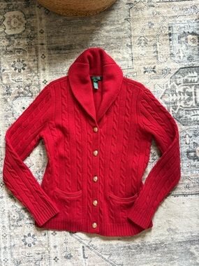 Vintage Ralph Lauren red cable knit wool rabbit hair cardigan size M